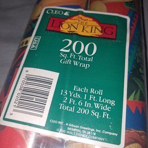 200 feet Vintage Unused New Sealed Lion king Wrapping Paper Two Pack Rare 90s